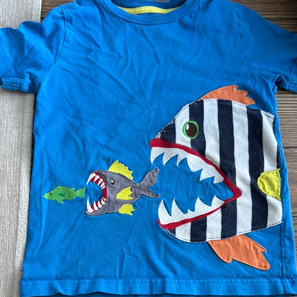 Mini Boden Blue Kids Shirt with Fish Design